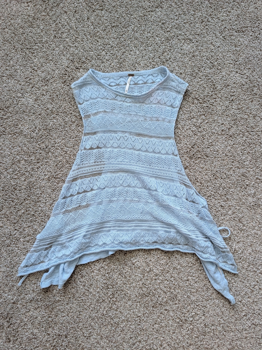 Free People Womens Light Blue Boho Linen Open Side Crochet Tank Top Size XS